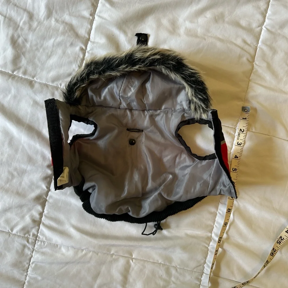 Black and Red Dog Jacket with Fur Trim
